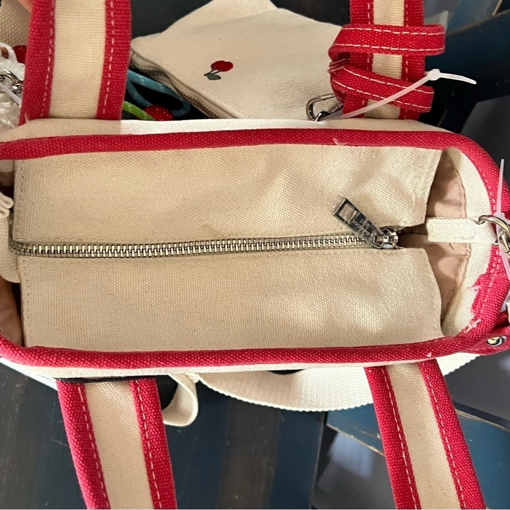 NWT Madden Girl Cherry Canvas Mini Tote Crossbody Bag Charms and Keychain - Picture 9 of 13